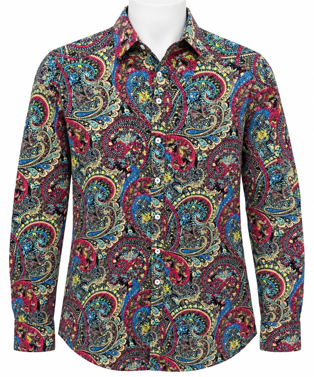 Bold Paisley Button Down Shirt Cremieux Stretch Cotton Boho Colorful Mens 3XB